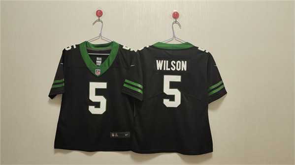 Women%27s New York Jets #5 Garrett Wilson Black Vapor Stitched Jersey